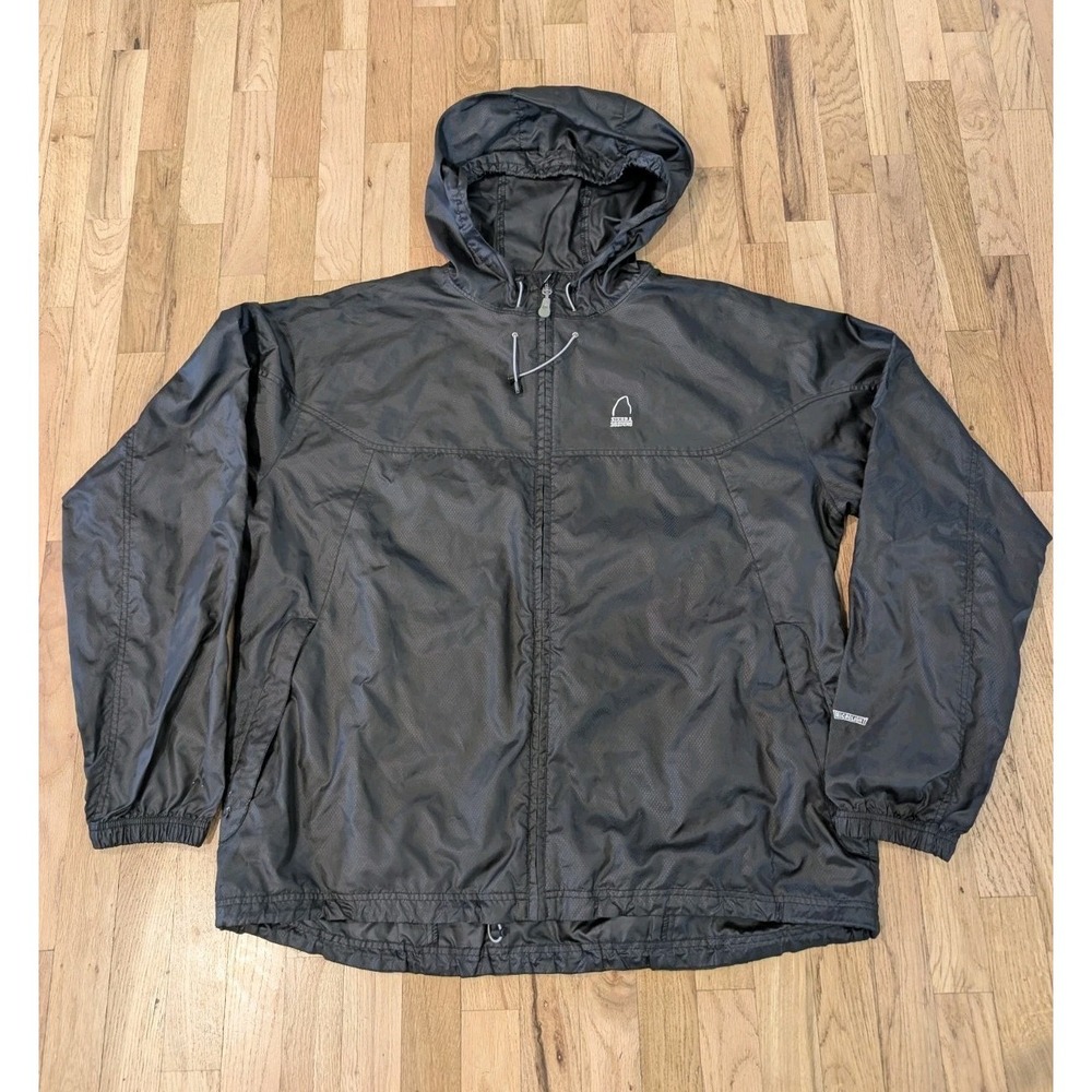 Sierra Designs Mens XXL Full Zip Hooded Windbreaker Jacket Black Microlight
